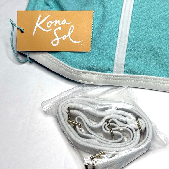 Kona Sol Turquoise Terry Textured Bandeau Binding Bikini Top Size X (14W) NEW! - Picture 3 of 12